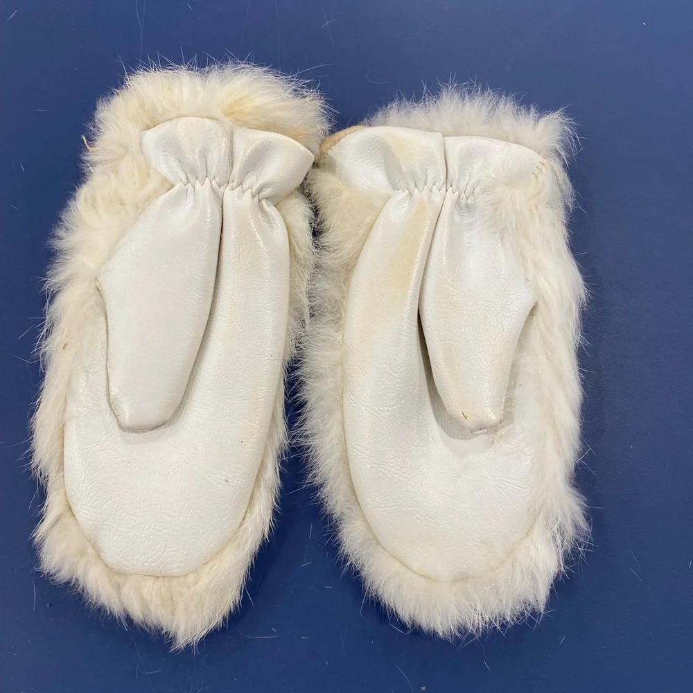 Vintage Rabbit fur and leather children’s mittens